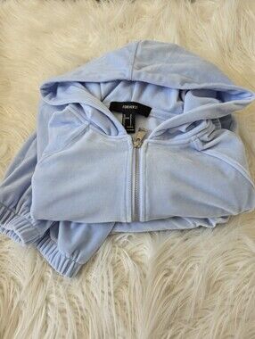 Forever 21 Baby Blue Velour Zip-Up Hoodie Tracksuit